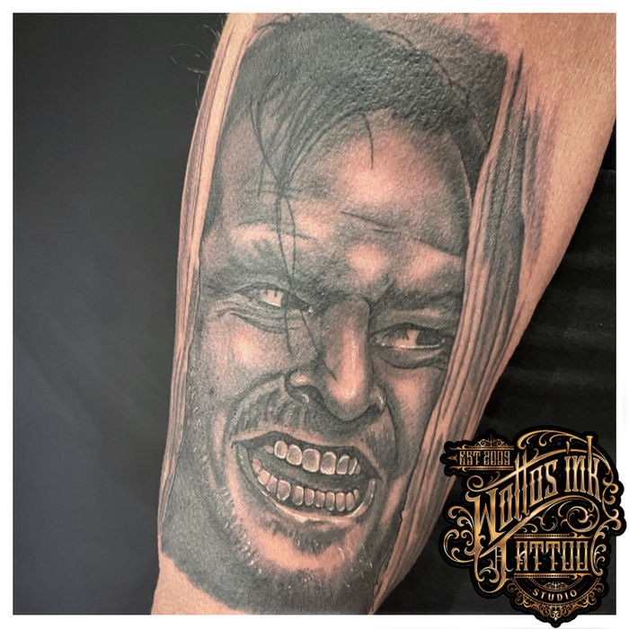 Black and grey portrait of Jack Nicholson in The Shining, by Danny