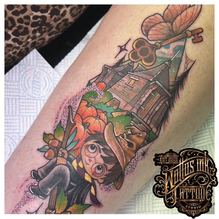 Harry Potter inspired colour tattoo by Sarah Sparkes